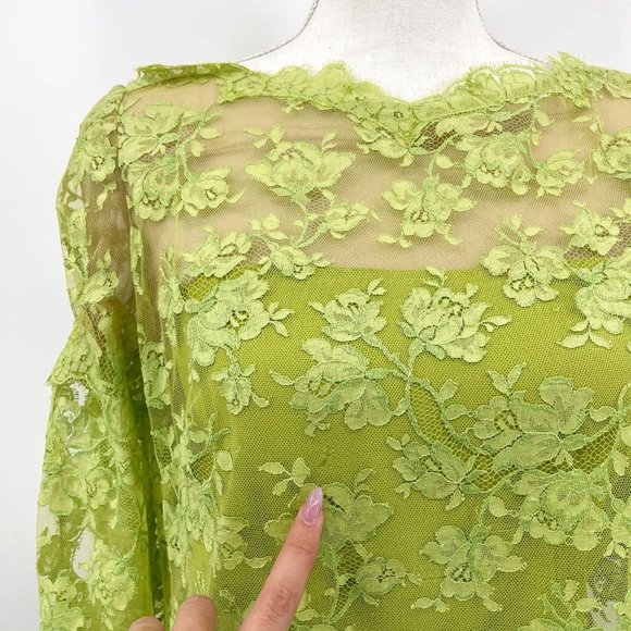 Vintage 60s Neal McClintock Chartreuse Green Lace Midi Shift Dress Womens Size M - Picture 4 of 13